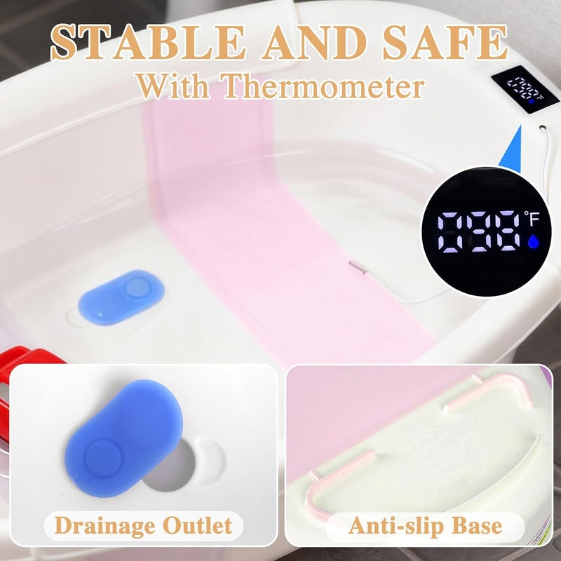 EverKiddo Baby Bathtub, Baby Bath Tub with Thermometer & Soft Cushion, Collapsible Infant Bathtub for Newborn to Toddler 0-36 Months, Quick Use & Portable for Travel(Pink) - Image 5
